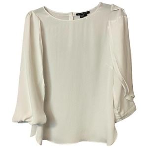 TRACY M TULIP SLEEVES WHITE POLY TOP BLOUSE M